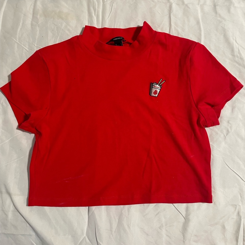 forever 21 red crop top shirt